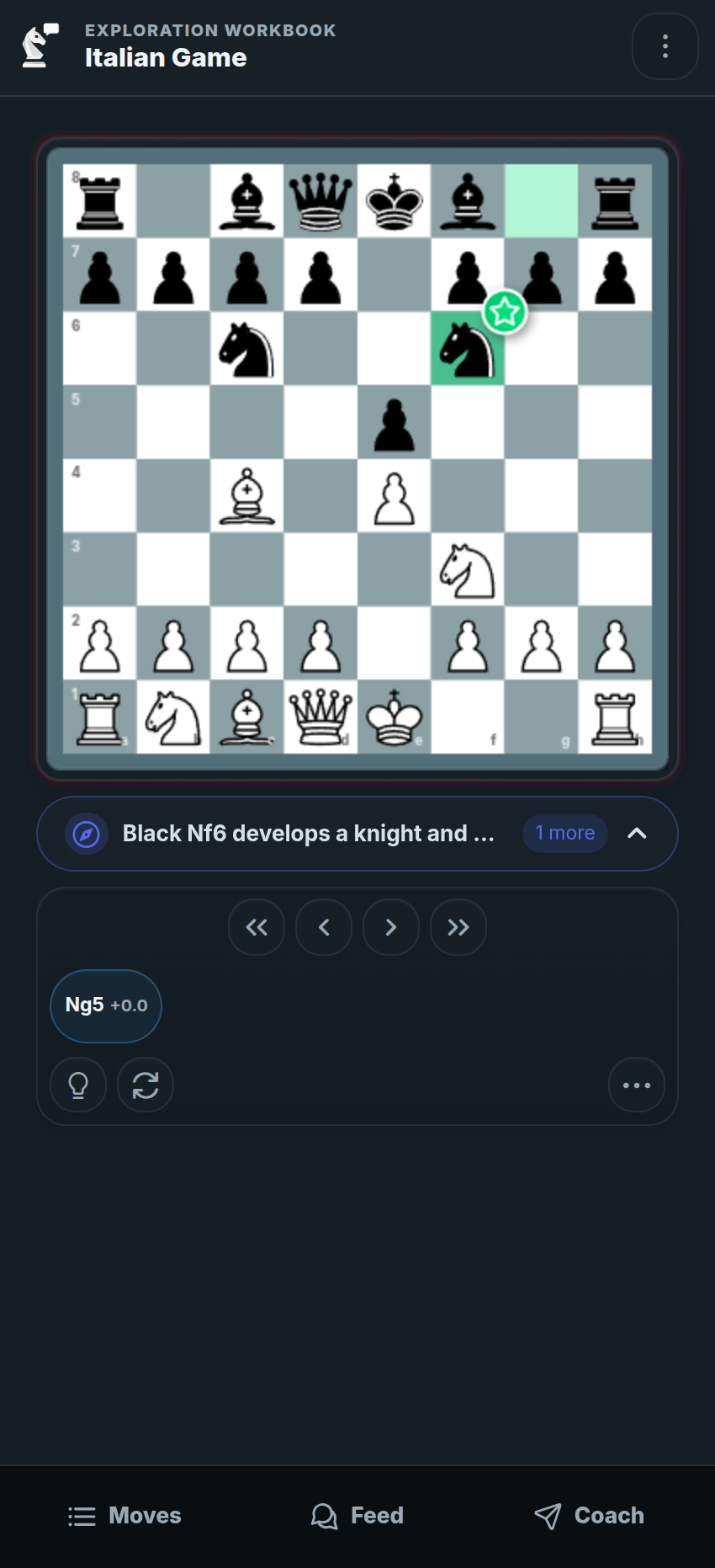 Chessfeed Study workspace showing a board, decision trail, and Board Feed – image 1