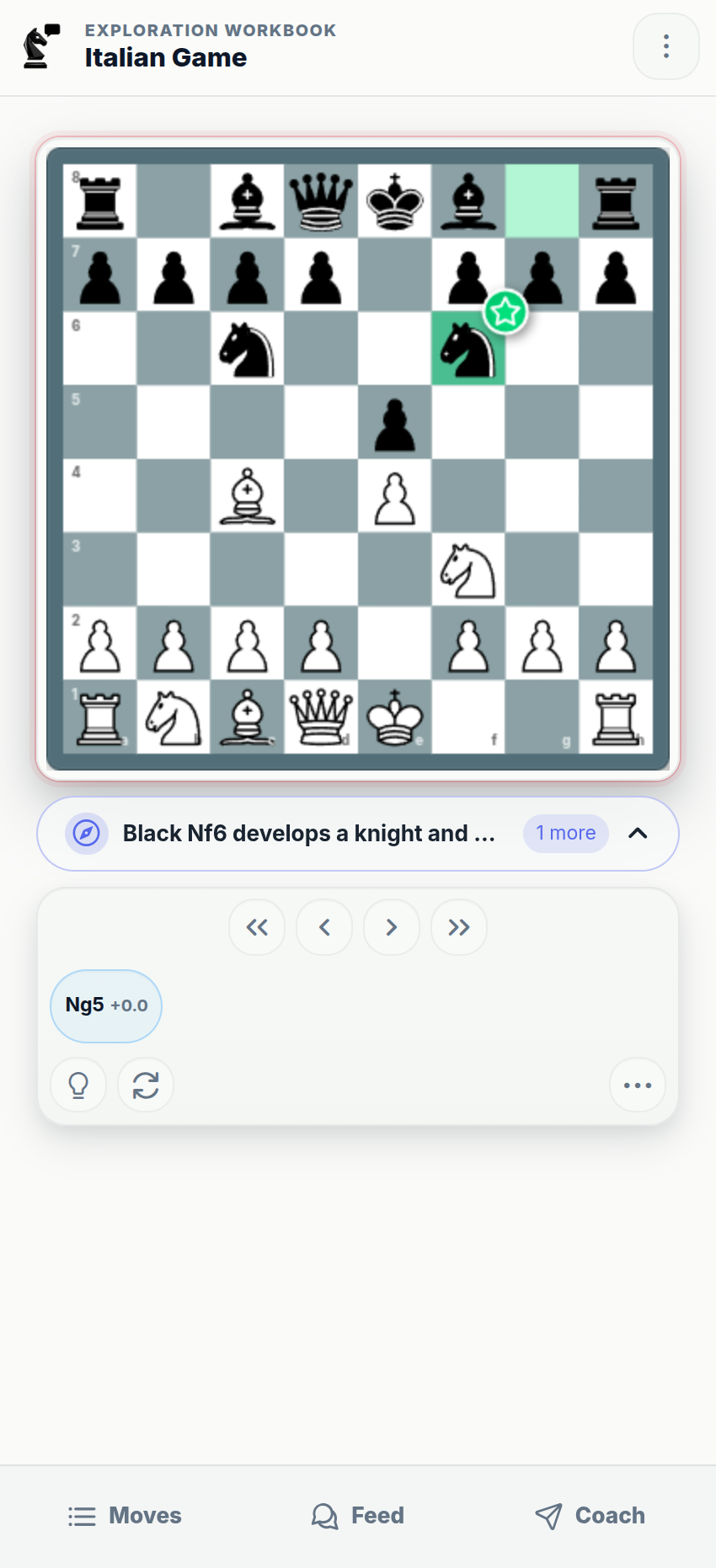 Chessfeed Study workspace showing a board, decision trail, and Board Feed – image 1